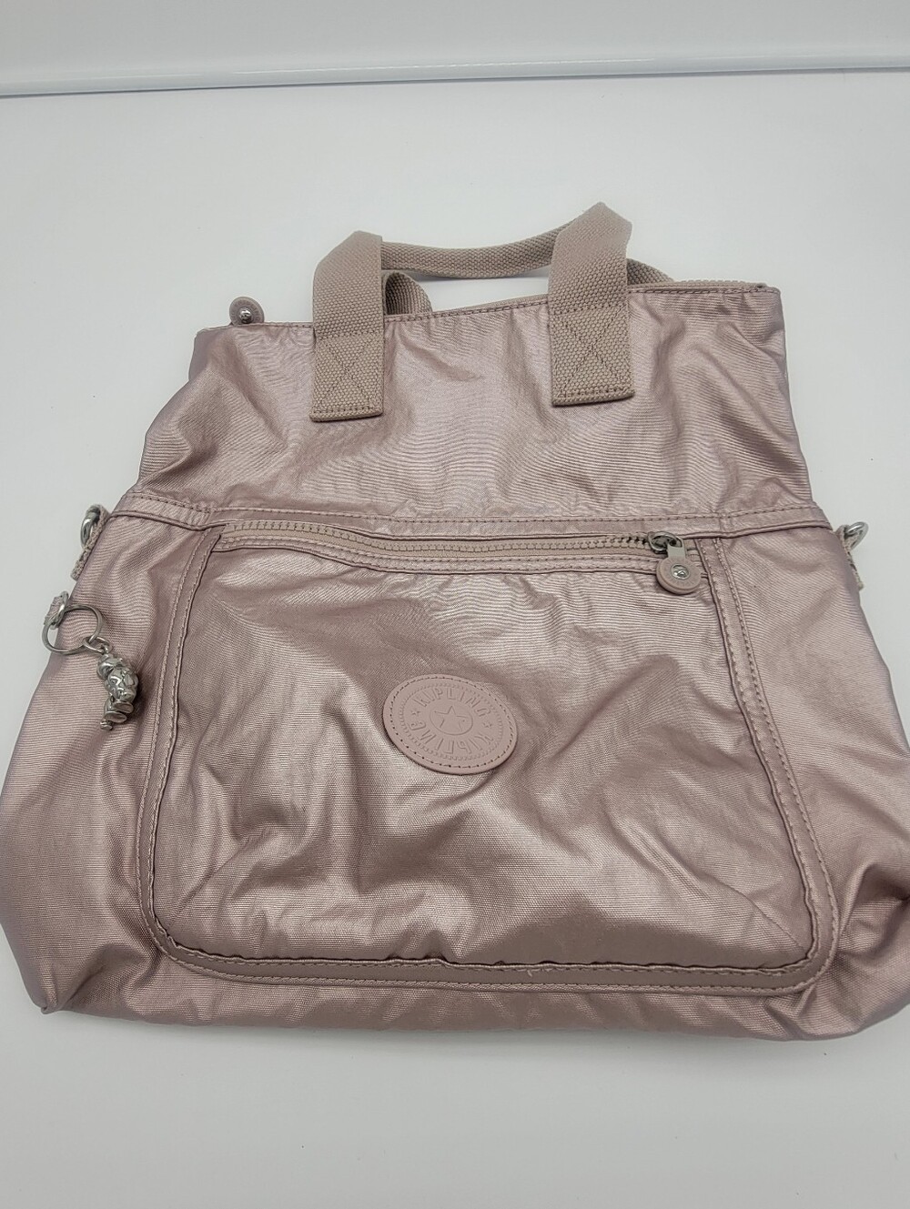Kipling Metallic Blush Pink Tote Backpack